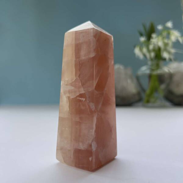 rose calcite obelisk natural pink mineral