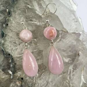 Pink aragonite earrings cabochons natural pink crystal