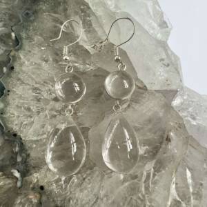 clear quartz earrings natural crystal cabochons handmade