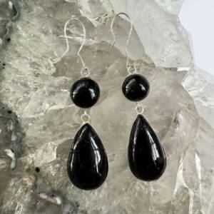 black tourmaline earrings hand cut cabochons