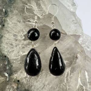 black tourmaline earrings natural mineral hand cut cabochons