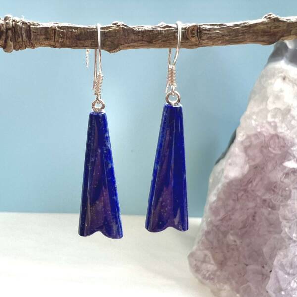 lapis lazuli earrings with a fish tail shape