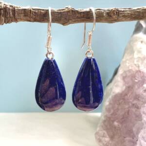 lapis lazuli earrings with silver hooks natural mineral handmade