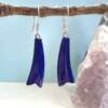 lapis lazuli earrings with silver setting natural blue rock with iron pyrite, lazurite and calcite
