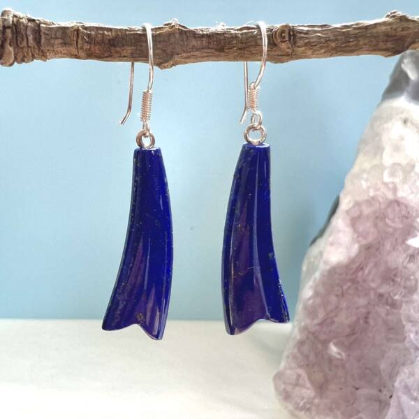 lapis lazuli earrings with silver setting natural blue rock with iron pyrite, lazurite and calcite