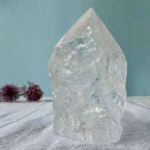 clear quartz partly polished six sided point natural crystal