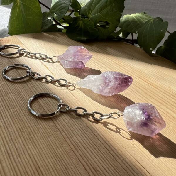 natural amethyst point keyring