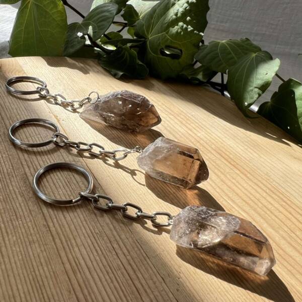 natural smokey quartz point keyring