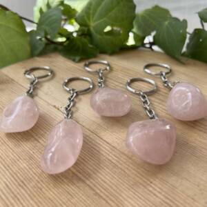 rose quartz keyring tumblestone polished pink crystal online crystal shop NZ