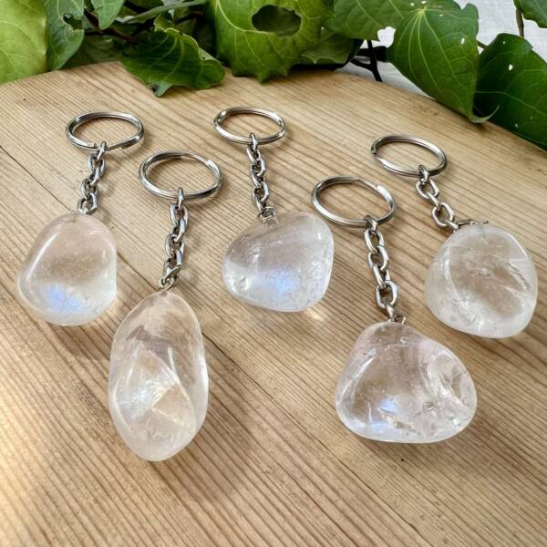 clear quartz keyring tumblestone crystal crown chakra sahasrara