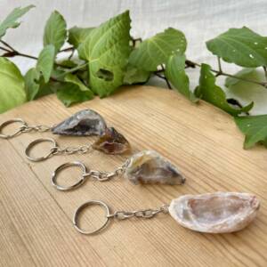 Half geode agate keyrings clear quartz inner natural crystal online shop NZ