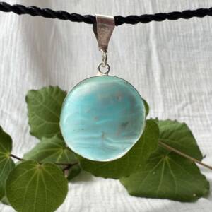 Caribbean calcite pendant vivid blue aragonite CaCO3 silver set necklace one off