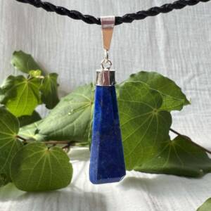 lapis lazuli pendant necklace deep blue crystal set in silver natural mineral rock