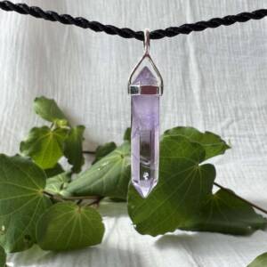 amethyst pendant simple solid silver setting SiO2 manganese purple crystal necklace
