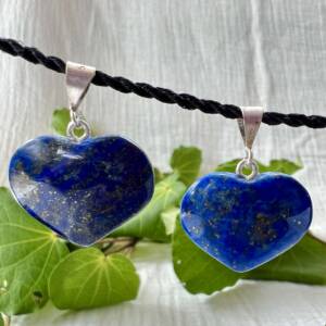 lapis lazuli heart shaped pendant set in silver hand carved natural rock necklace