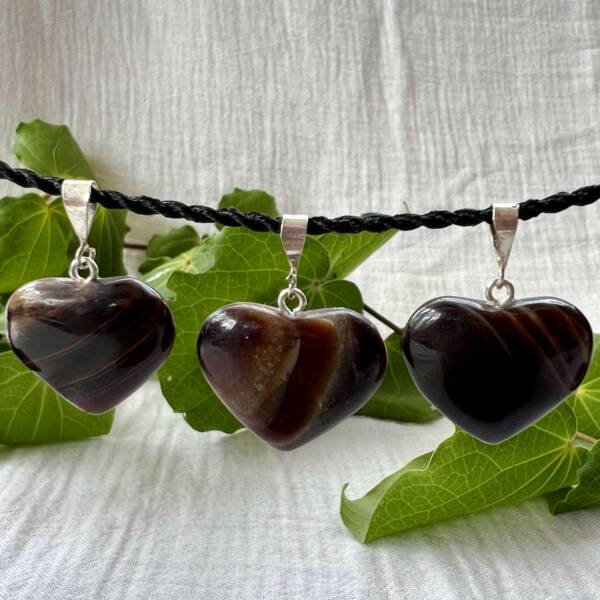 Heart shaped chocolate calcite pendants