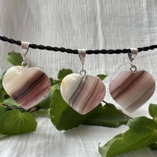 Heart shaped banded calcite pendants