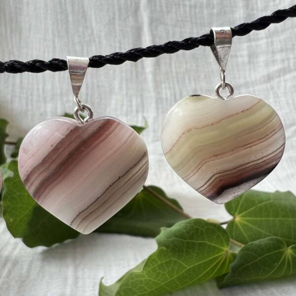 Heart shaped banded calcite pendants