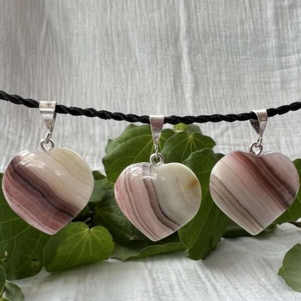 Heart shaped banded calcite pendants