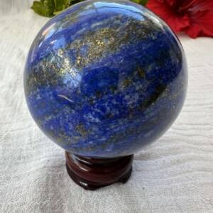 lapis lazuli sphere rich midnight blue with huge bands of iron pyrite stand sold separately