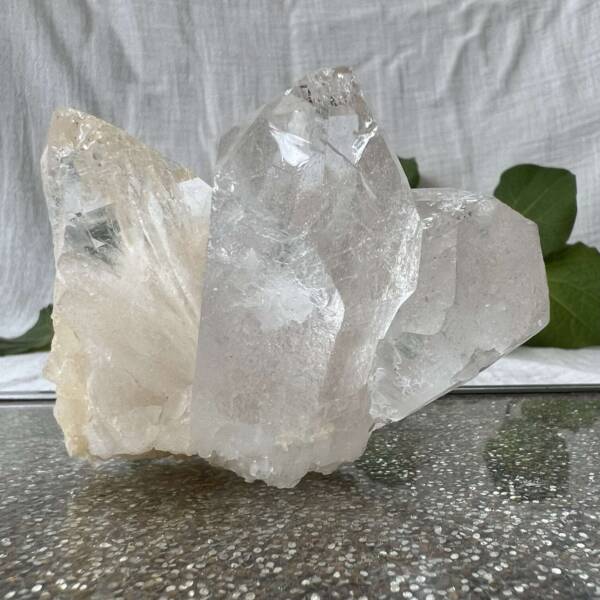 clear quartz cluster triptych of crystal crown chakra sahasrara home decor piece