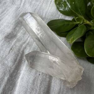 clear quartz point natural shape raw rock crystal twinned crystal crown chakra