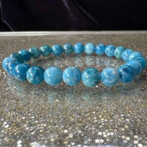 blue apatite bracelet round beads on elastic unisex jewellery