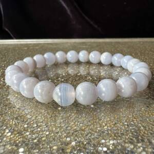 blue lace agate bracelet simple 8 mm round cut and polished beads chalcedony crystal