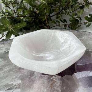 selenite dish hexagon bowl natural mineral gypsum crown chakra