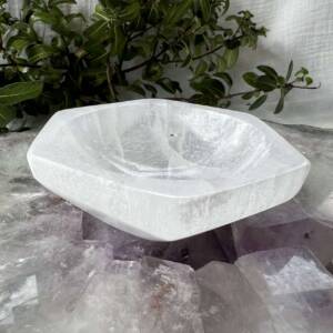 selenite dish hexagon shaped bowl polished white crystal