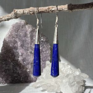 lapis lazuli earrings polished blue rock from Afghanistan made in Pakistan