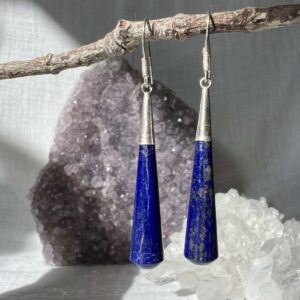 lapis lazuli earrings natural blue rock mineral lazulite sodalite calcite iron pyrite silver