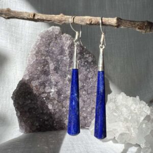 lapis lazuli earrings set with solid silver 925 lazurite sodalite iron pyrite calcite