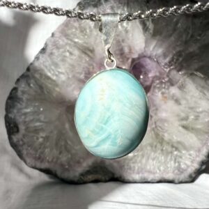 Caribbean calcite pendant turquoise blue aragonite Himalayan rock throat chakra vishuddha