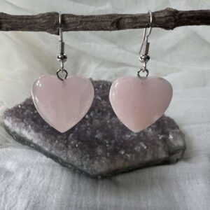 crystal jewellery earrings rose quartz earrings pink heart earrings natural crystal shop online