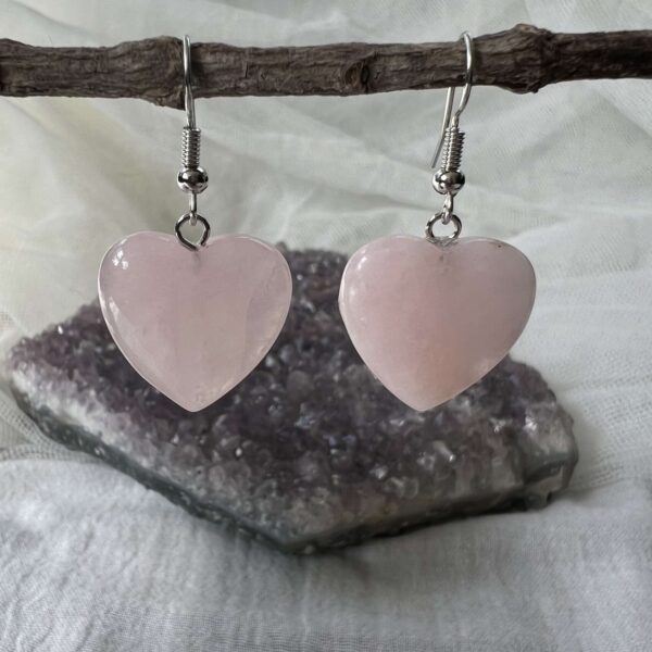 crystal jewellery earrings rose quartz earrings pink heart earrings natural crystal shop online