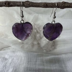 amethyst earrings purple crystal heart shaped jewellery polished quartz
