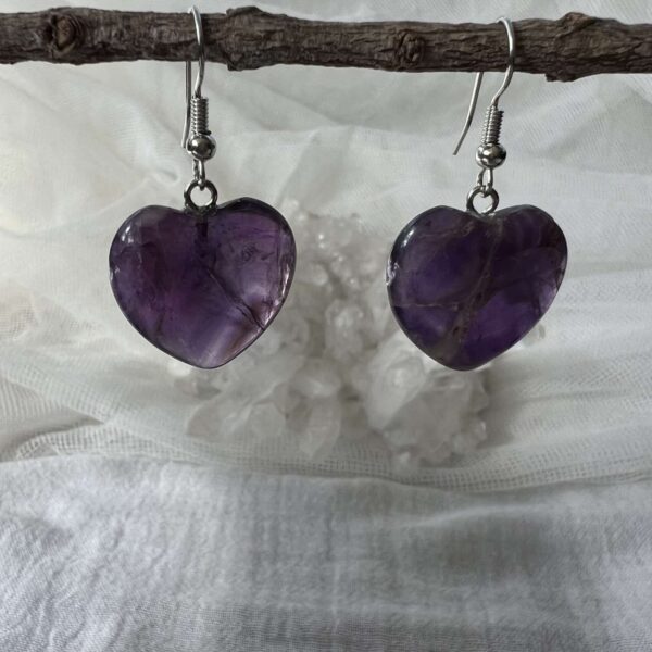 amethyst earrings purple crystal heart shaped jewellery polished quartz