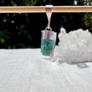 green tourmaline pendant with calcite silver setting gemstone necklace online crystal shop