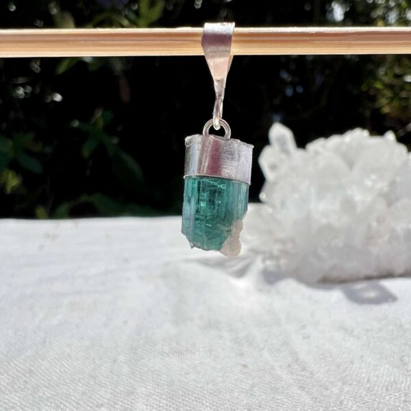 green tourmaline pendant with calcite silver setting gemstone necklace online crystal shop