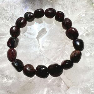 red garnet bracelet freeform gemstone beads threaded on elastic crystal jewellery
