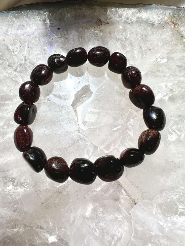 red garnet bracelet freeform gemstone beads threaded on elastic crystal jewellery