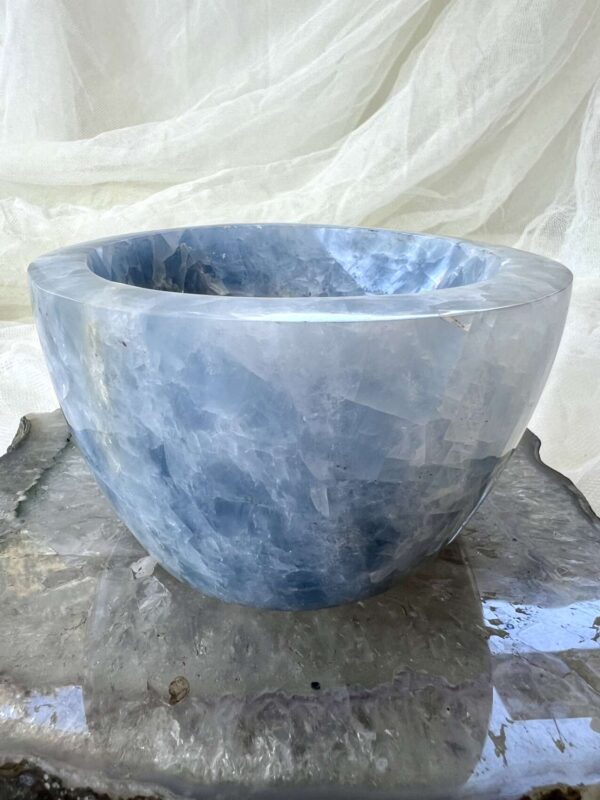 blue calcite bowl carved and polished home decor natural blue crystal work of art