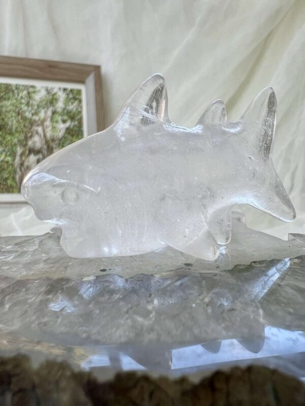 clear quartz crystal shark animal carving home decor