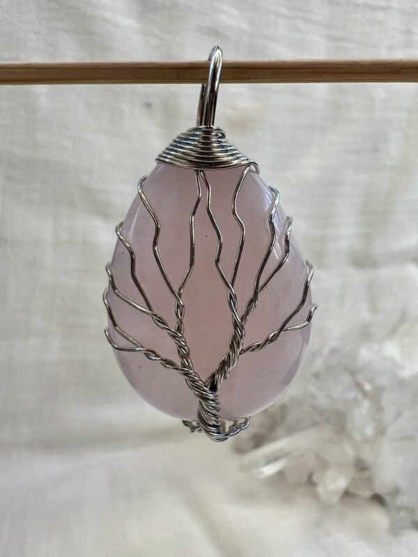 rose quartz pendant crystal necklace tree of life ancient talisman