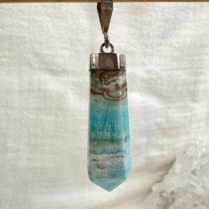 caribbean calcite pendant necklace crystal jewellery set in silver blue aragonite brown calcite