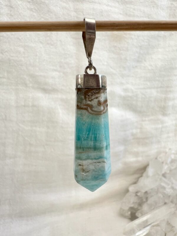 caribbean calcite pendant necklace crystal jewellery set in silver blue aragonite brown calcite