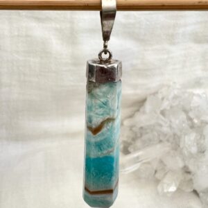 caribbean calcite pendant necklace crystal jewellery set in silver blue aragonite brown calcite