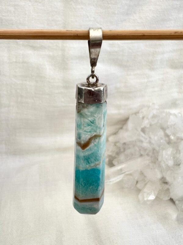 caribbean calcite pendant necklace crystal jewellery set in silver blue aragonite brown calcite