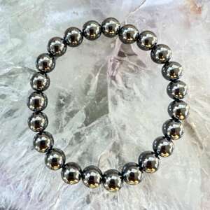 hematite bead bracelet 8 mm round beads shiny metallic crystal Fe2O3